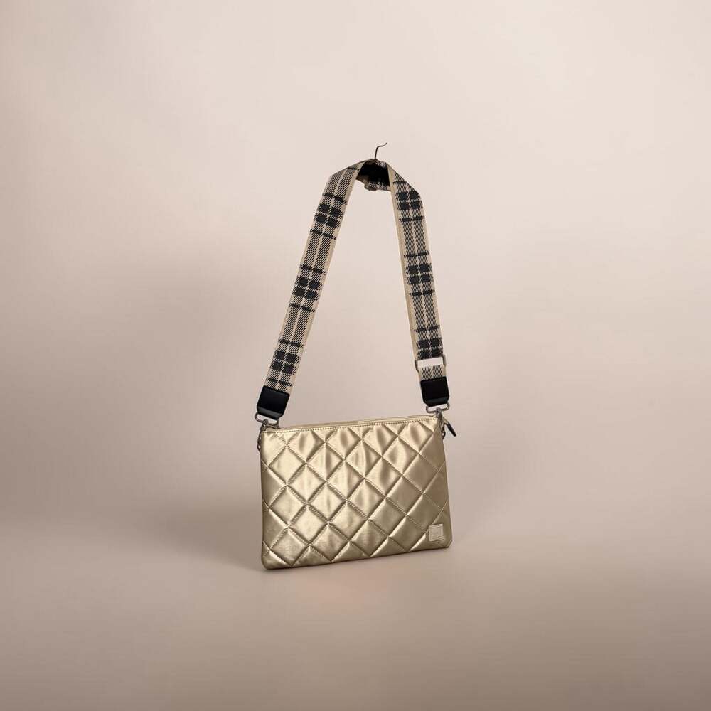 HKWP Trio Trapeze Quilted Gold Crossbody Bag